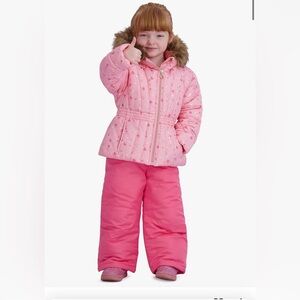 Pink Heart Patterned Winter Coat and Pants Set